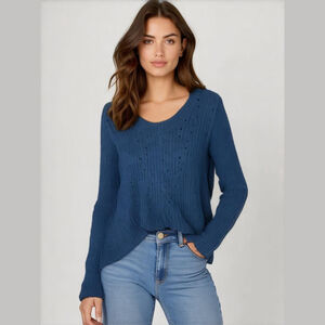 Free people open knit Women's Blue crewneck Sweater size small